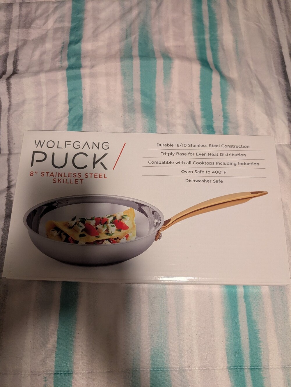 Brand NIBWolfgang Puck 8" Stainless Steel Skillet w Elegant Rose Gold Handle